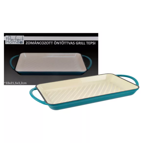 Perfect Home zománcozott öntöttvas grill tepsi 33*21,5 cm türkizkék