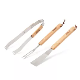 Grill eszköz szett, 3 db-os, fa nyéllel