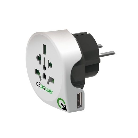 Q2 power utazóadapter, World to Europe USB