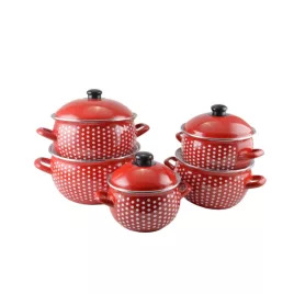   Perfect Home Zománcozott edénykészlet 10 részes Piros Pöttyös