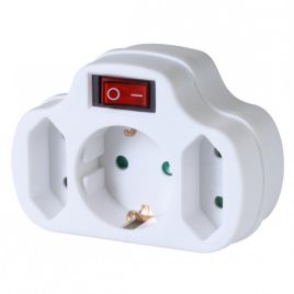   Hálózati elosztó, kapcsolós 3 aljzat ( 1 földelt + 2 euró )