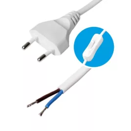   Hálózati csatlakozókábel kapcsolóval, 2x0,75, 2m, ónozott véggel