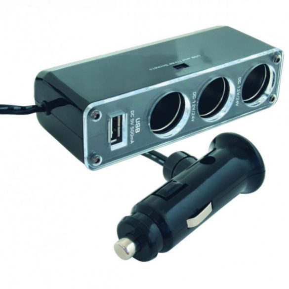 Szivargyújtó elosztó, hármas + USB aljzat