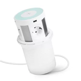   Delight Rejtett elosztó - 4-es + vezeték nélküli töltés + 2xUSB + 2xType-C - fehér