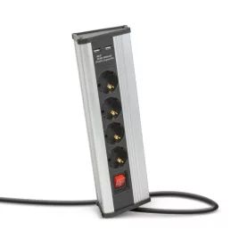   Delight Sarokelosztó - kapcsolós - 4 x 250V, 16A - 2 x USB, 2,1A - alumínium ház