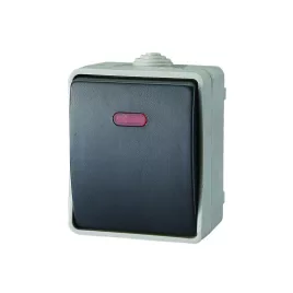   AQUATOP 9877H falon kívüli nyomókapcsoló, 1 billenő, 10 A, IP54, szürke, jelzőfény