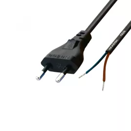   Home N 2/VDE hálózati csatlakozókábel, 1,5 m, H03VVH2-F 2x0,75 mm2 kábel, ónozott véggel, max.500W, fekete