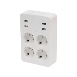   Home NV 4 USB tálcás USB-s elosztó, 4 földelt aljzat, 4 USB aljzat össz 2,4A, elforgatható csatlakozódugó, max.3680W,