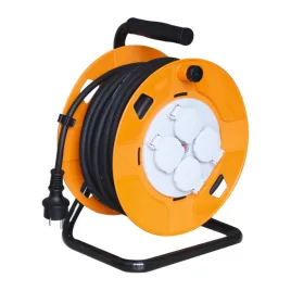   Home HJR 10-25/2,5 kábeldob, 25 m, fém talp, IP44, H05RR-F 3G 2,5 mm2 gumi kábel, max. 3600 W, 4 aljzat takarófedéllel, védőkapc