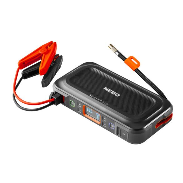 NEBO NEB-PBK-0004-G Assist-Air Jump Starter, 1500 A, 55,5 Wh akkumulátor, 120 PSI, 1x USB-A (2,1 A), 1x USB-C (20 W), 200 lm, in