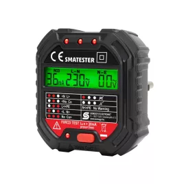   Home SMATESTER konnektor teszter, LED visszajelzők, Voltmérő, L-N, N-E, RCD mA, Fi és RCD relé ellenőrző, elem nélkül működik, max. 250 V~ aljzatokhoz