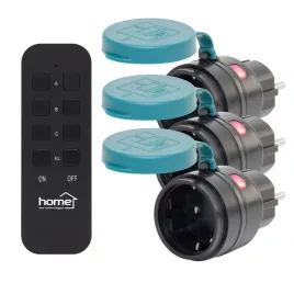   Home THO2313 távirányítható kültéri hálózati aljzat szett, IP44, 2300 W, 3 aljzat +1 távirányító, 40m hatótáv