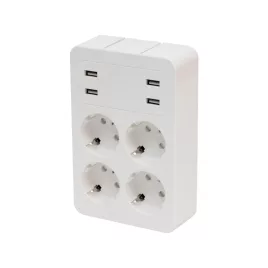   Home NV41USB tálcás USB-s elosztó, 4 földelt aljzat, 4 USB aljzat össz. 1,9A, elforgatható csatlakozódugó, max.3680W,