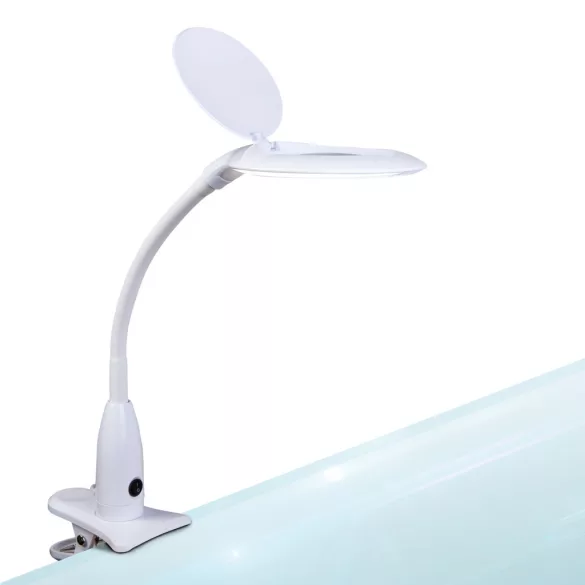 Handy csipeszes asztali LED lámpa nagyítóval, fehér