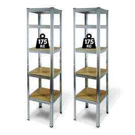   5 szintes fémpolc állvány, max. 175 kg, 180 x 40 x 40 cm, 2 db / csomag