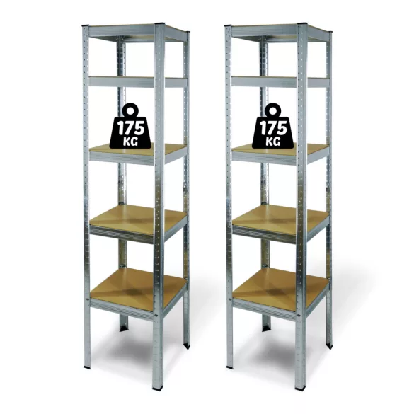 5 szintes fémpolc állvány, max. 175 kg, 180 x 40 x 40 cm, 2 db / csomag
