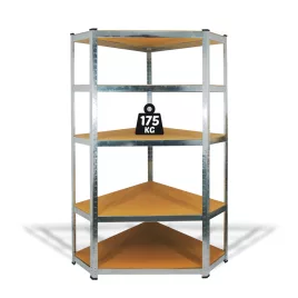   5 szintes fém sarokpolc állvány, max. 175 kg, 180 x 90 x 30 cm