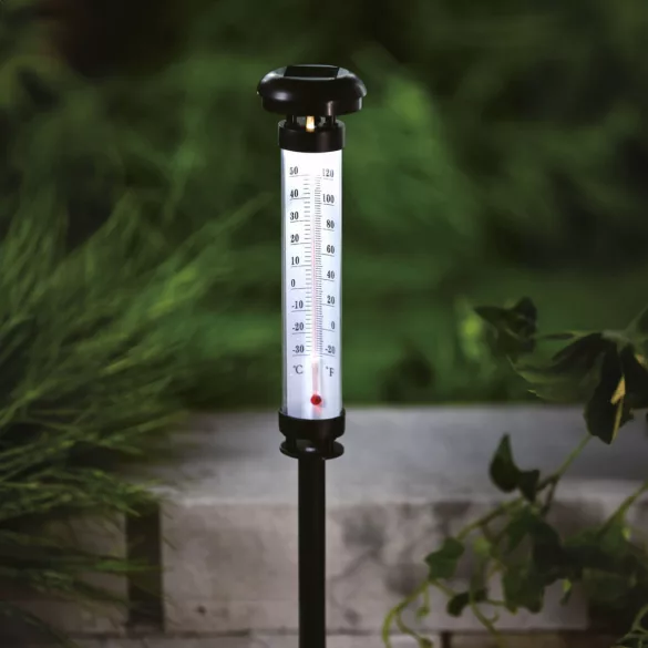 Garden of Eden szolár kerti hőmérő hidegfehér LED-del, 6,3 x 44,5 cm