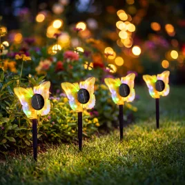   Garden of Eden leszúrható szolár pillangó, sárga, melegfehér + színes LED, 13 x 6,5 x 35 cm