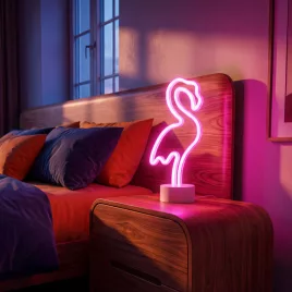   Phenom neon LED éjjeli fény, rózsaszín flamingó, 3 x AA + USB, 12 x 8,5 x 29,5 cm