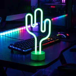   Phenom neon LED kaktusz lámpa, zöld, 3 x AA + USB, 18,5 x 8,5 x 28 cm