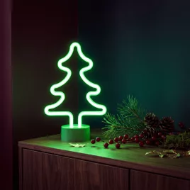   Phenom zöld fenyőfa neon LED lámpa, 3 x AA + USB, 18,5 x 8,5 x 28 cm