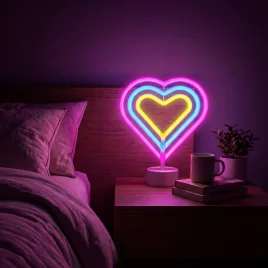   Phenom neon LED szív lámpa, színes, 3 x AA + USB, 25,2 x 1,6 x 23 cm