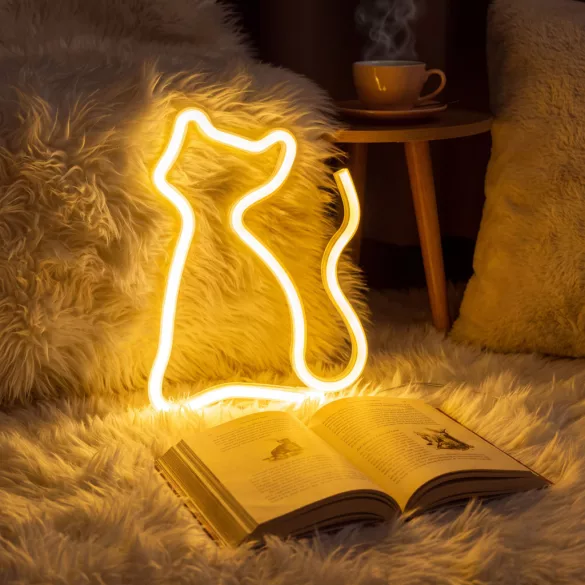 Phenom melegfehér macska neon LED lámpa, 3 x AA + USB, 17 x 1,6 x 23,3 cm