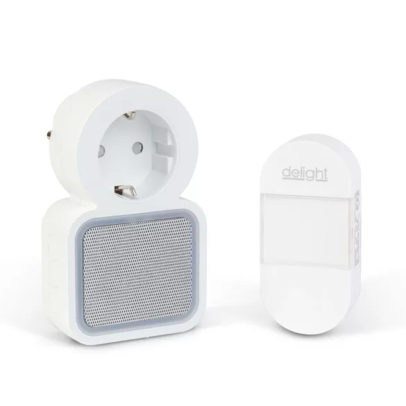 Delight Kinetic digitális vezeték nélküli csengő, 220-240V AC aljzat, fehér, kék LED
