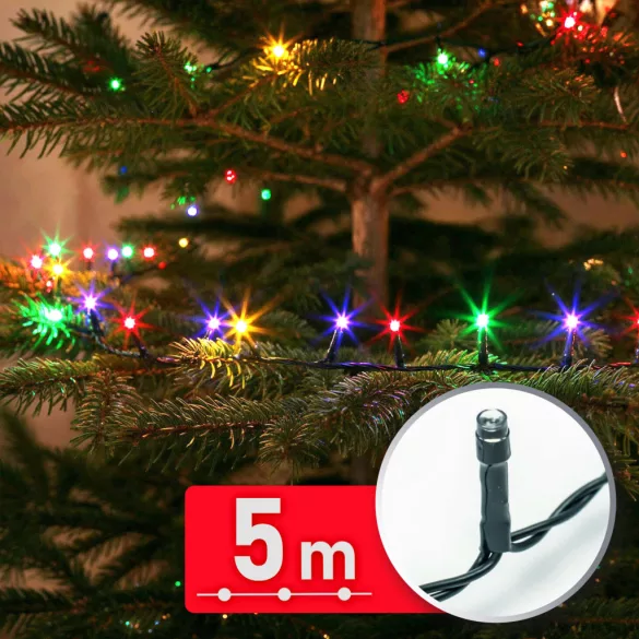 Phenom 100 LED-es színes fényfüzér, 5 m, zöld kábellel, 220-240V, 6W