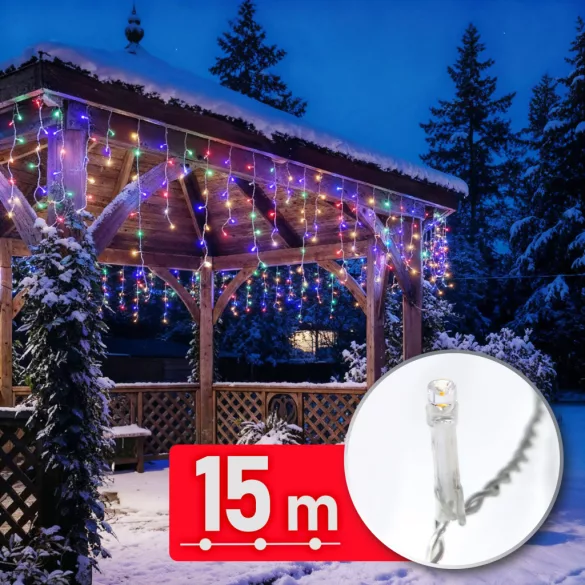 Phenom fényfüzér függöny 15 m 600 LED átlátszó kábellel