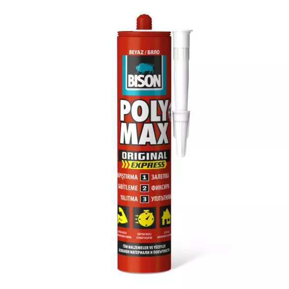 Bison Poly Max Expressz fehér tömítő és SM polymer ragasztó 425g