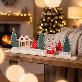   Bewello adventi naptár karácsonyi falu mintával, MDF, 40 x 12 cm