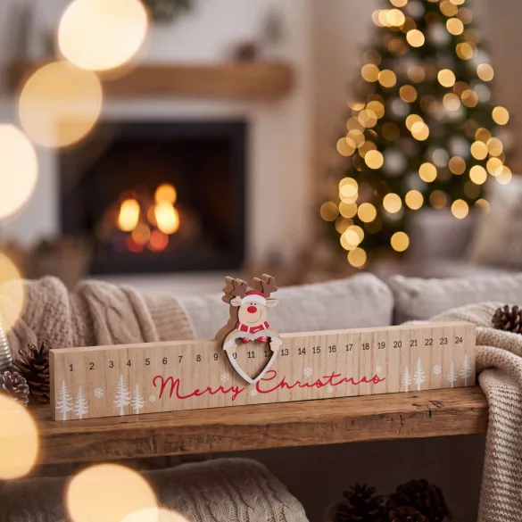 Bewello adventi naptár MDF rénszarvassal Merry Christmas 40 x 11 cm