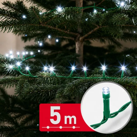 Phenom 5 m fényfüzér, 100 LED, hidegfehér, zöld kábellel