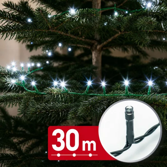 Phenom 30 m fényfüzér, 600 LED, hidegfehér, zöld kábellel