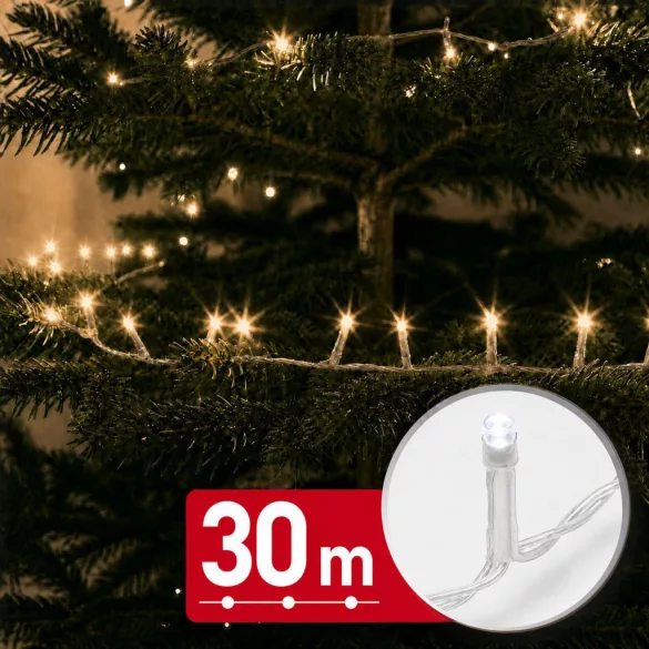 Phenom 30 m fényfüzér, 600 LED, melegfehér, átlátszó kábellel