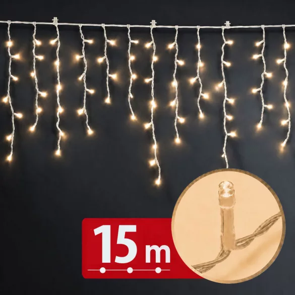 Phenom melegfehér függöny fényfüzér 15 m 600 LED átlátszó kábellel