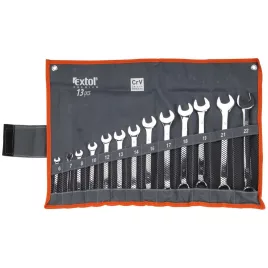   EXTOL PREMIUM csillag-villás kulcs klt., CrV., elliptikus, vászon tartóban ; 13db, 6-22mm