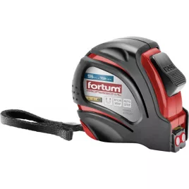   FORTUM mérőszalag, 1 stoppos, ABS műanyag ház, gumírozott; 5m×19mm nylon bevonatú szalag, mágneses vég FORTUM