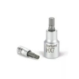   FORTUM bitdugófej, imbusz, 1/2', 61CrV5/S2, mattkróm; 12mm (HX12), 55mm FORTUM