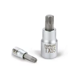   FORTUM bitdugófej, torx, 1/2', 61CrV5/S2, mattkróm; TX45, 55mm FORTUM