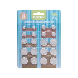   EXTOL ENERGY gombelem klt. 20 db, Lítium 3V és alkáli 1,5V; hosszú étettartam, bliszteren