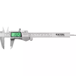   EXTOL PREMIUM digitális tolómérő; 0,01×150mm, kijelző háttérvilágítással, mélységmérővel, rozsdamentes acél, pontosság ±0,02/0,0