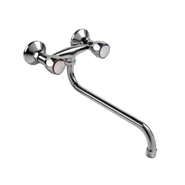   BALLETTO mosogató-mosdó csaptelep, falra szerelhető, kerámia betét, króm, 25cm hosszú hajlított csőr
