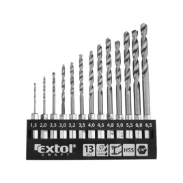   EXTOL CRAFT fémcsigafúró klt., 13db, HSS; 1,5-6,5mm, 1/4 BIT befogás, polírozott, műanyag tartóban, bliszteren