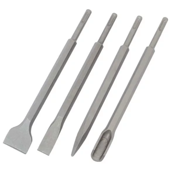 EXTOL CRAFT SDS PLUS betonvéső készlet 4db, 250mm, hegyes, lapos 25mm, lapos 45mm, horony