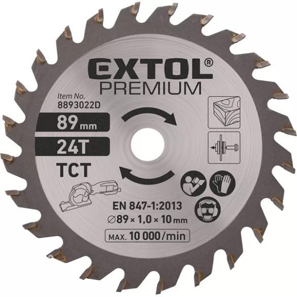 EXTOL PREMIUM keményfém lapkás körfűrészlap 89mm 24T mini körfűrészhez, fára és farostlemezre