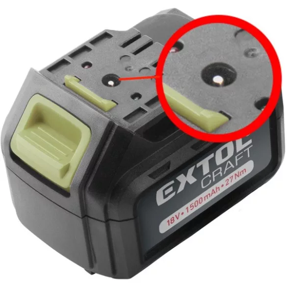 EXTOL CRAFT tartalék akku régebbi típusú 402440 Li-ion töltőhöz, 18V 1500mAh, 2 saru+1 tüske