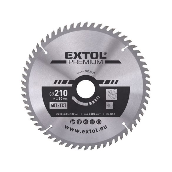 EXTOL PREMIUM körfűrészlap, keményfémlapkás, 350×30mm(lyuk átm), T54; 3,5mm lapkaszélesség, max. 4000 ford/perc